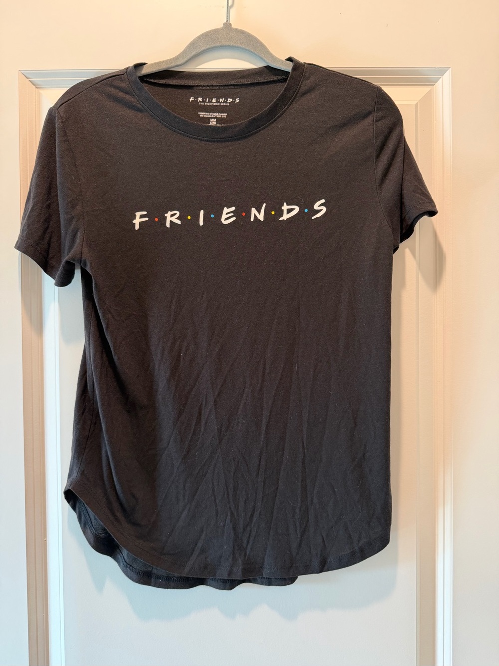 FRIENDS Black Crewneck Tee with Multicolor Dot Logo